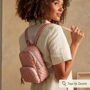 NWT $85 Vera Bradley Pearlized Quilted Padded Straps Mini Backpack Rose Gold